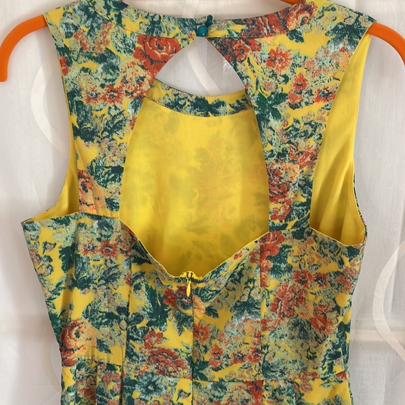 Pink Owl Yellow Floral Print Dress, Small - Picture 6 of 8